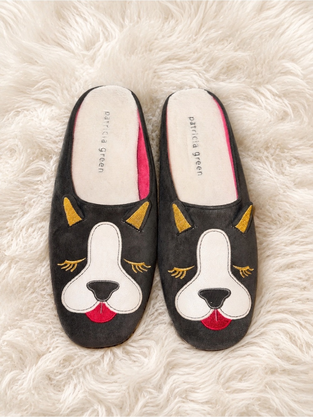 Patricia Green Boston terrier Slip-On Dog Face Slippers dark gray
